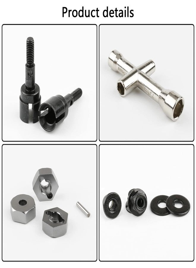 Rchobbytop 4 Sets 12mm Wheel Hex Drive Hub Adapter & Steel Stub Axle & M4 Lock Nut & Wrench, Replace Parts of 102042 (02134) 122042 02033 for 1/10 RC Truck HSP 94108 94111 94123 94124 94170, Black - Image 2